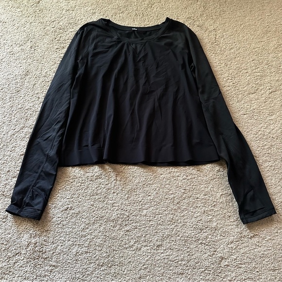 Lululemon Long Sleeve Crop Black Tee Womens Size 10 - Picture 1 of 7